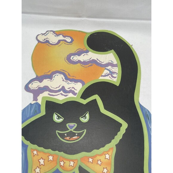 Vintage Halloween Decoration Cardstock Pumpkin Black Cat Two Sided Velvet - Picture 6 of 12